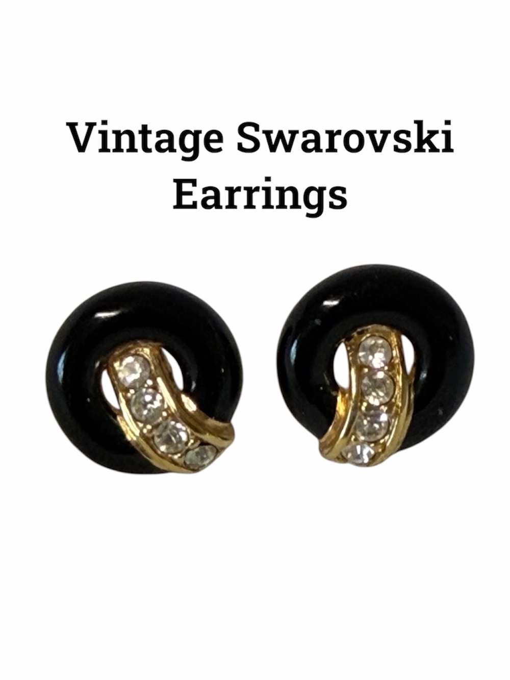 Vintage Swarovski Black Enamel & Pavé Crystal Door Knocker Post earrings